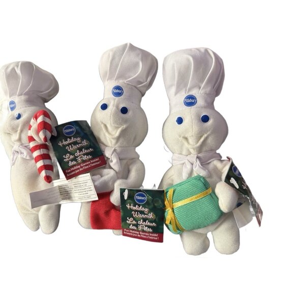 3 Vtg Pillsbury Doughboy Mini 6" Plush Stuffed Bean Bag Doll Toy Holiday - Picture 2 of 10